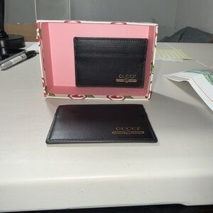 Gucci Black Card Holder with Gold Logo